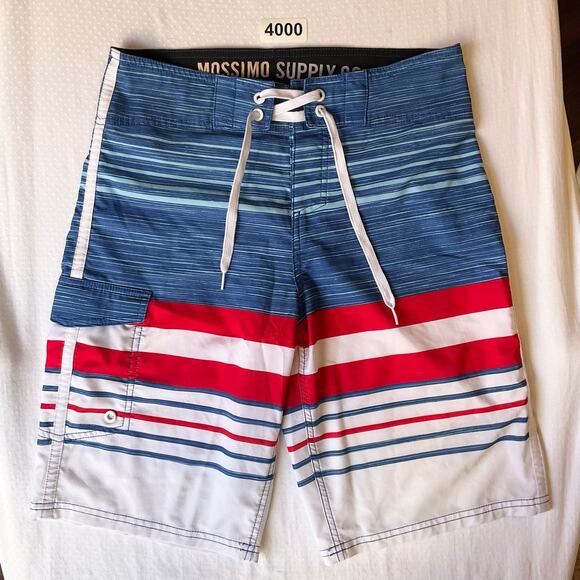 Mossimo Supply Co. men Swimming Trunks size 30 Blue & Red Striped No Liner - Picture 1 of 11